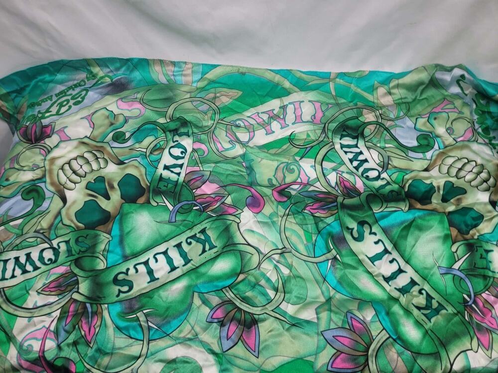 Vintage Ed Hardy by Christian Audigier Love Kills Slowly 100% Silk Scarf 39”